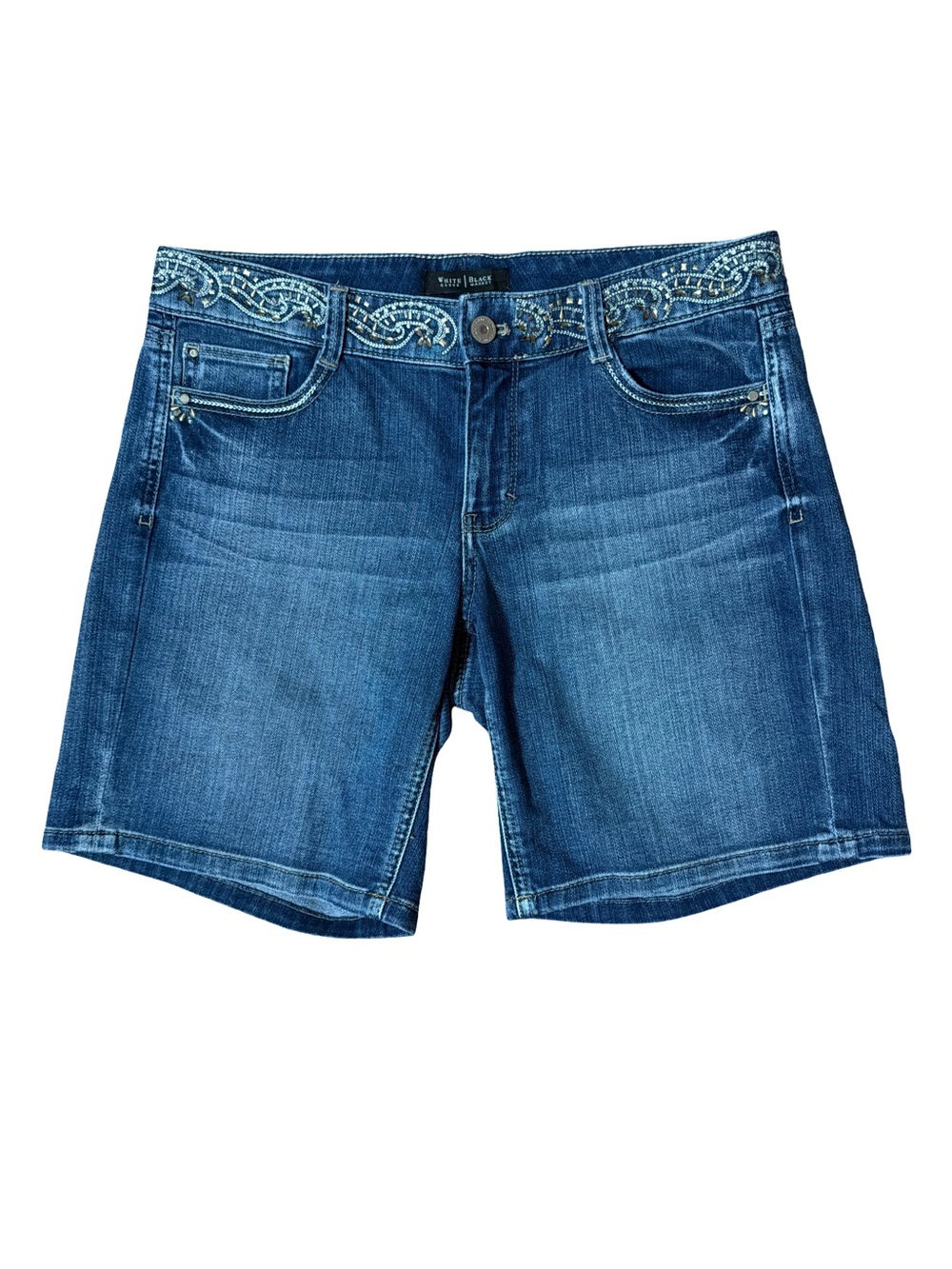 White House Black Market Blue Embroidered Waist Denim Shorts- Size 6